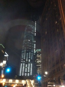 The Freedom Tower rising in the night sky
