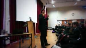 On the road - speaking to students.